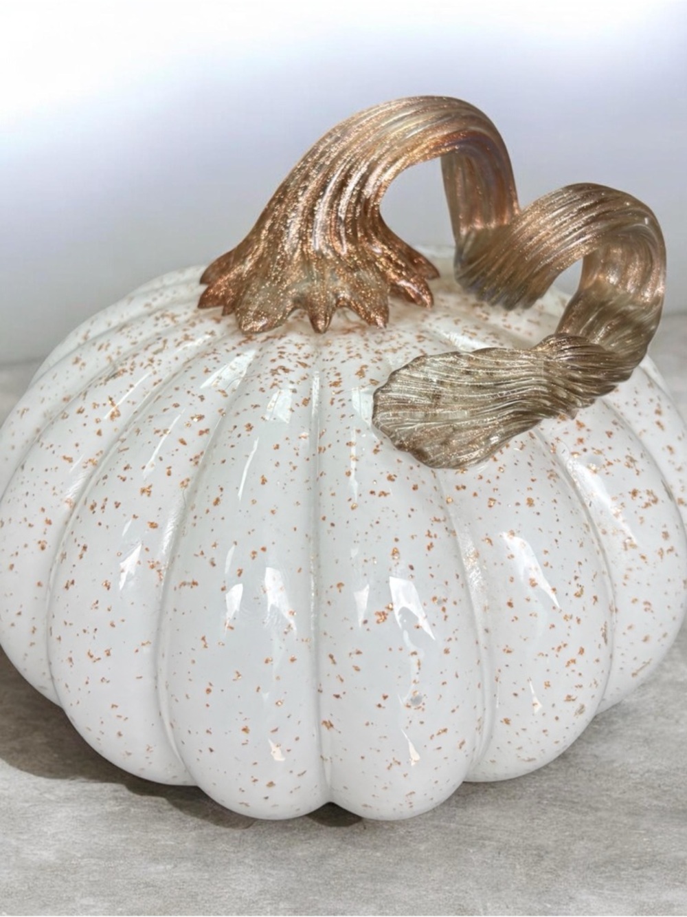 White and Gold Hand Blown Glass Pumpkin